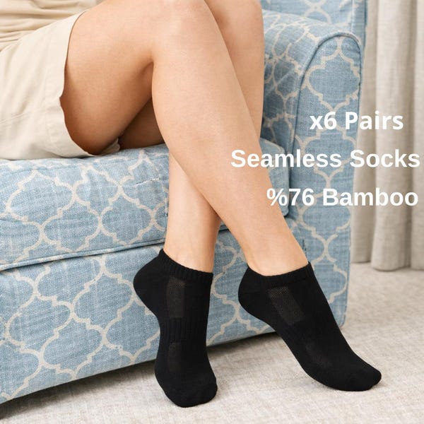 6 Pairs of Black Bamboo Ankle Socks for Women | Soft, Cozy& Eco-Friendly Seamless