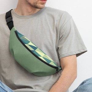 Modern Green Geo Fanny Pack Waist Pack Crossbody Bag