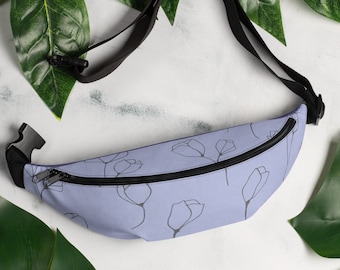 Tulipán púrpura contorno floral Fanny Pack para mujeres Hip Bag Cross Body Pack Dog Walking Bag Hip Pouch Festival Bag Waist Hip Bag