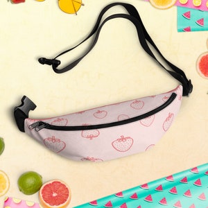Strawberry Shortcake Fanny Pack Strawberry Illustration Strawberry Bag Pink Cute Fanny Packs for Women Girls Waist Bag