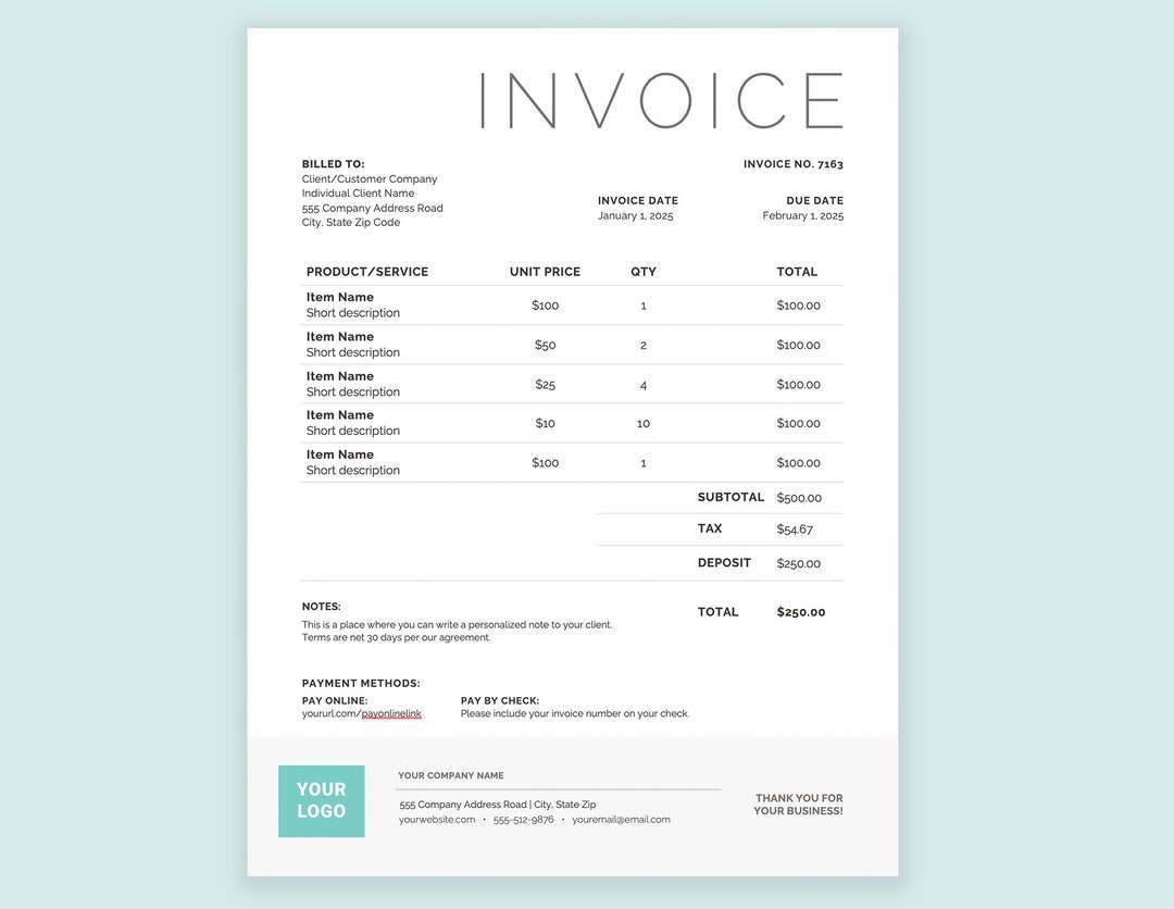 Invoice Template Word | Customizable | US Letter | Editable | Digital ...