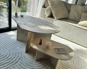 Table basse travertin ovale
