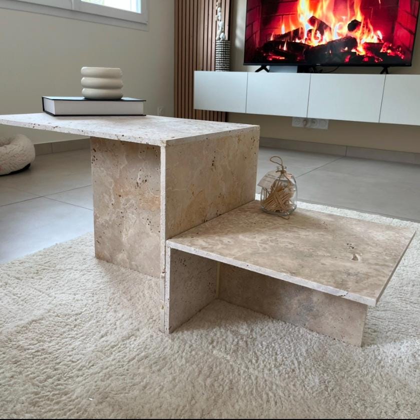 Table Basse Travertin Rectangle | Bord Angle Droit