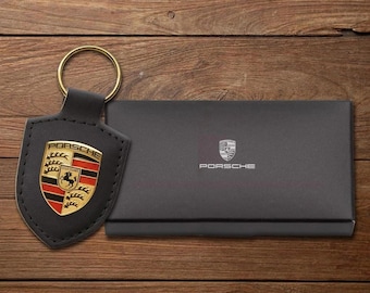 Genuine Porsche Leather Crest Key Ring: Black 2025 Design