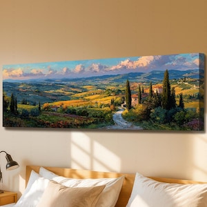Toile d'art murale paysage de Toscane : peinture de campagne rustique