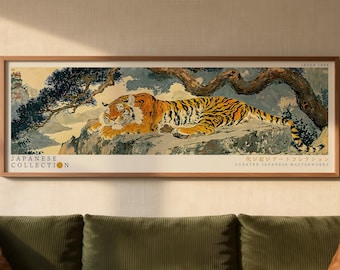 Vintage Japanese Tiger Wall Art: Animal Print, Asian Decor, Exhibition Poster