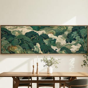 Japanese Mountain Wall Art: Wabi Sabi Art, Vintage Painting, Forest Decor