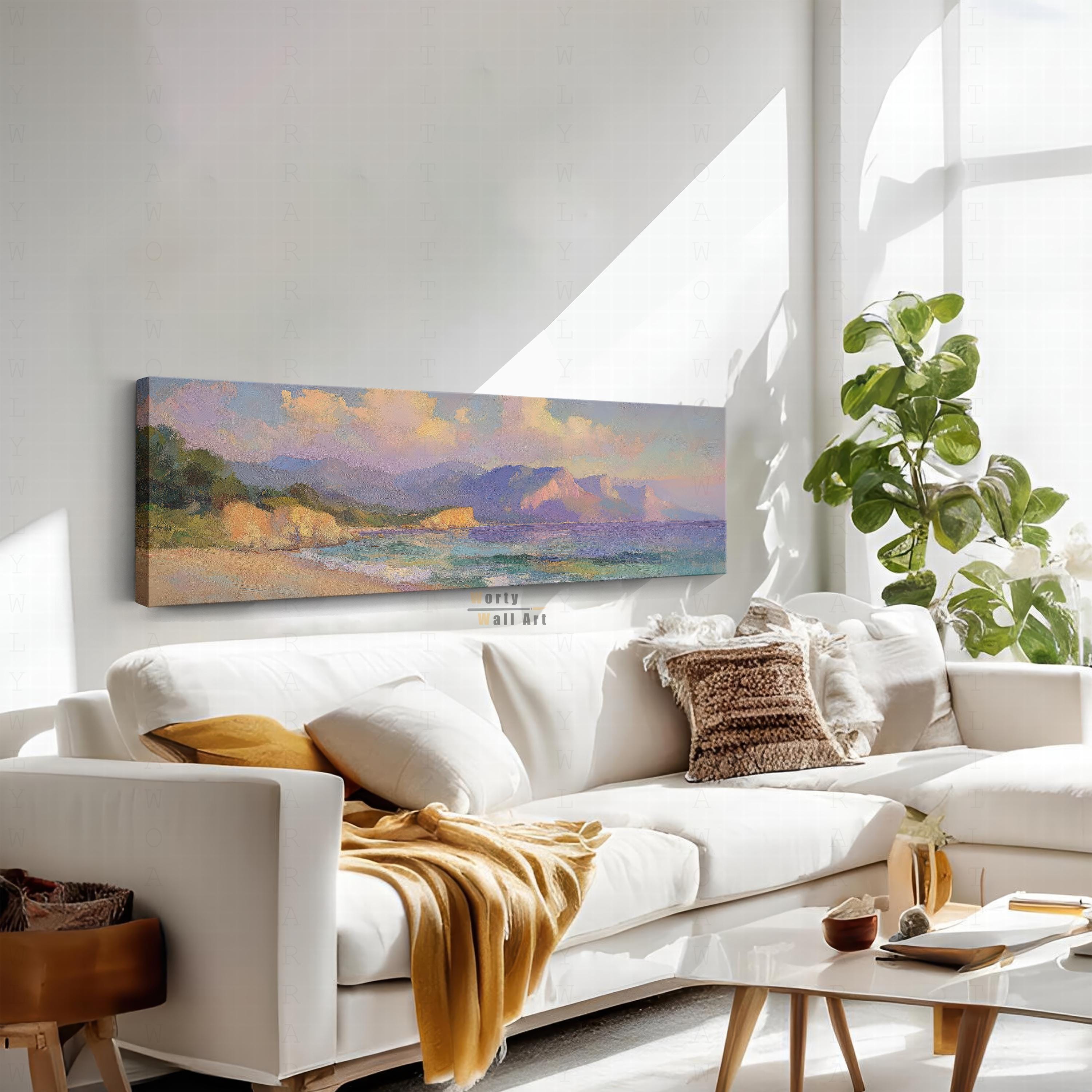 Impressionist Coastal Canvas Wall Art, Framed Canvas, Serene Beach, Abstract Home Decor, Pastel Sunset Beach Painting, Beachfront Serenity