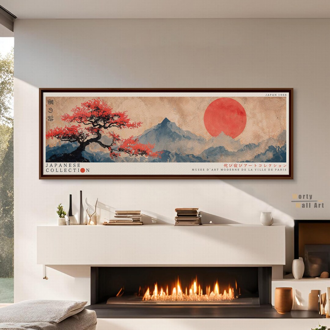 Panoramic Japandi Wall Art: Wabi Sabi Decor, Japanese Gifts, Mountain ...