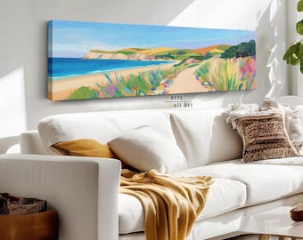 Colorful Beach Landscape Canvas Wall Art, Gallery Canvas, Serene Beach, Abstract Home Decor, Long Horizontal Print,Summer Landscape Wall Art