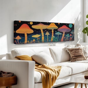 Yayoi Kusama Mushroom Canvas Wall Art, Horizontal Wall Art, Panoramic Wall Art, Large Horizontal Print, Framed Wall Art, Modern Home Decor