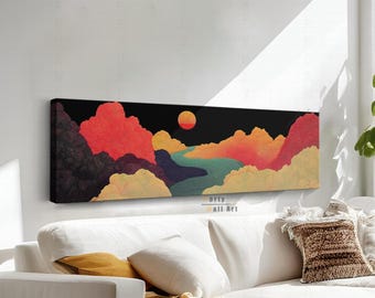 Abstract Landscape Canvas Print: Retro Panoramic Wall Art, Framed Wall Decor