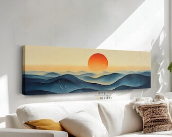 Boho Ocean Sunset Canvas Art: Long Horizontal Panoramic Print
