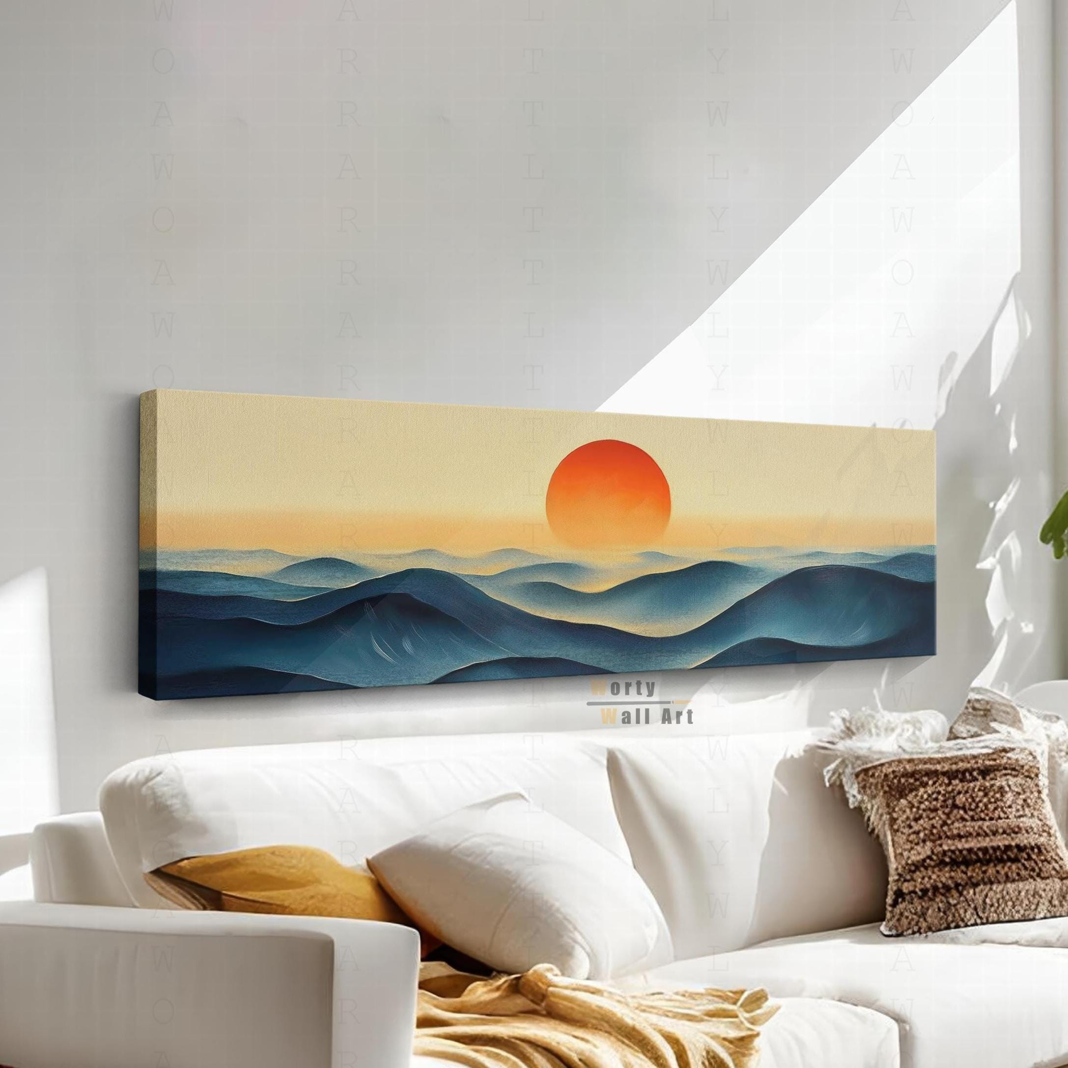 Boho Ocean Sunset Canvas Art: Long Horizontal Panoramic Print - Etsy
