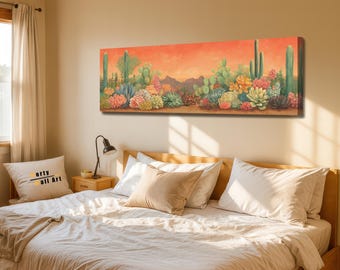 Desert Cactus Wall Art – Panoramic Southwest Landscape Canvas Print
