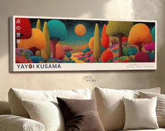 Mosaic Landscape Painting: Yayoi Kusama Poster, Colorful Print, Japanese Wall Art, Panoramic Canvas