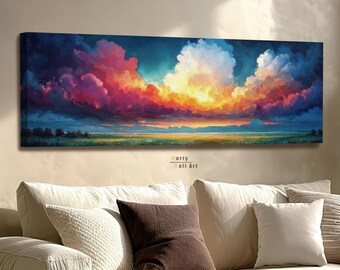Abstract Cloud Painting Canvas Wall Art: Panoramic Sunset Print