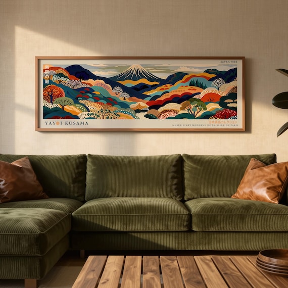 Yayoi Kusama Exhibition Poster: Mount Fuji Wall Art, Japandi Decor, Japanese Landscape Painting