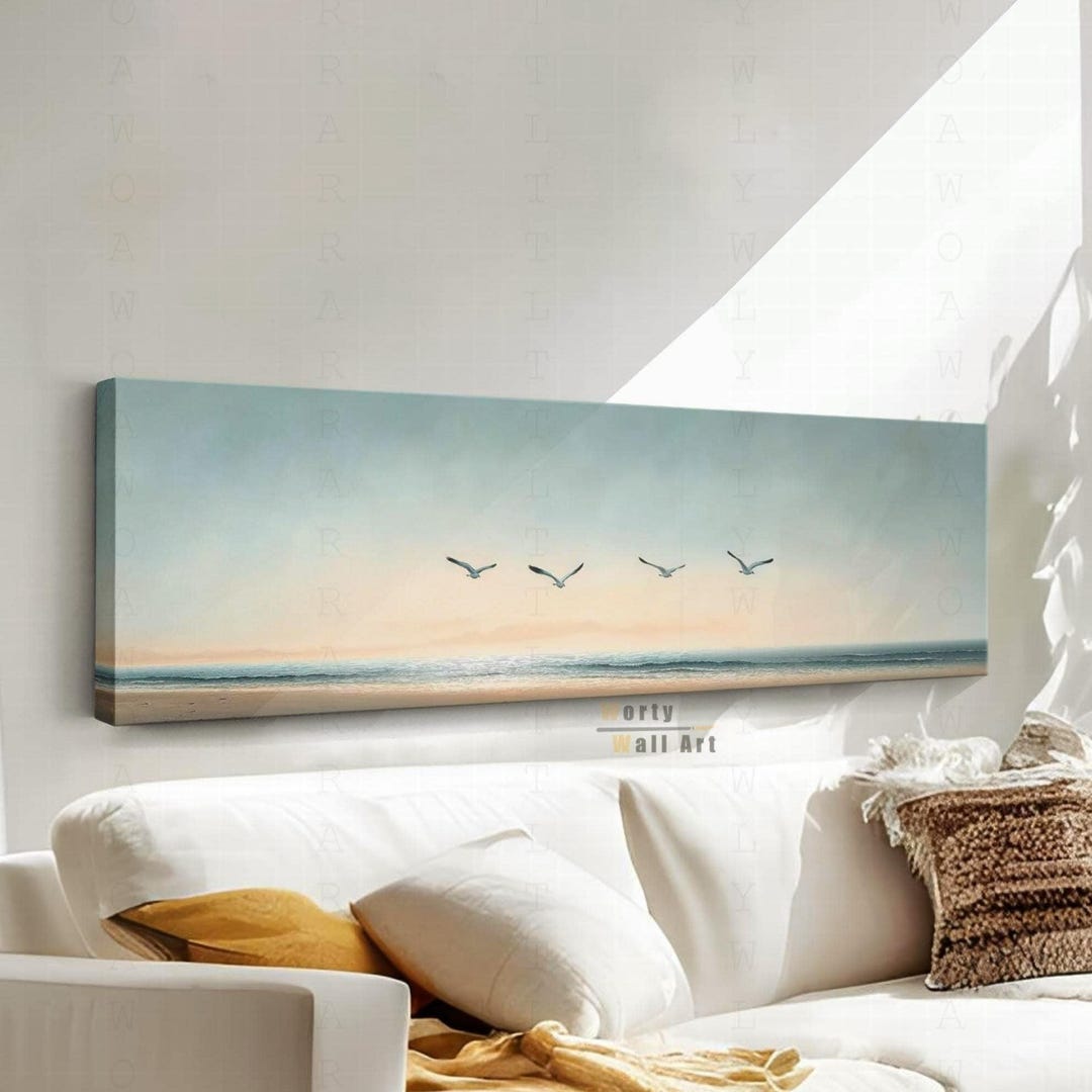 Minimalist Coastal Seascape Canvas Art: Framed Panoramic Wall Decor - Etsy