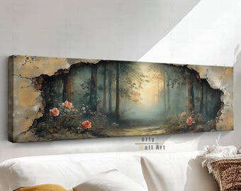 Floral Garden Tapestry Canvas Wall Art: Vintage Antique Style