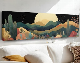 Boho Desert Canvas Wall Art: Framed Panoramic Print, Long Horizontal Canvas