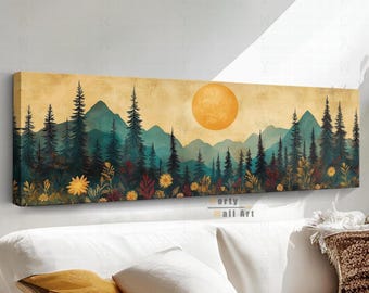 Bohemian Forest Landscape Canvas Wall Art: Retro Panoramic Print