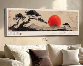 Ink Style Panoramic Print: Japanese Landscape Painting, Asian Wall Art