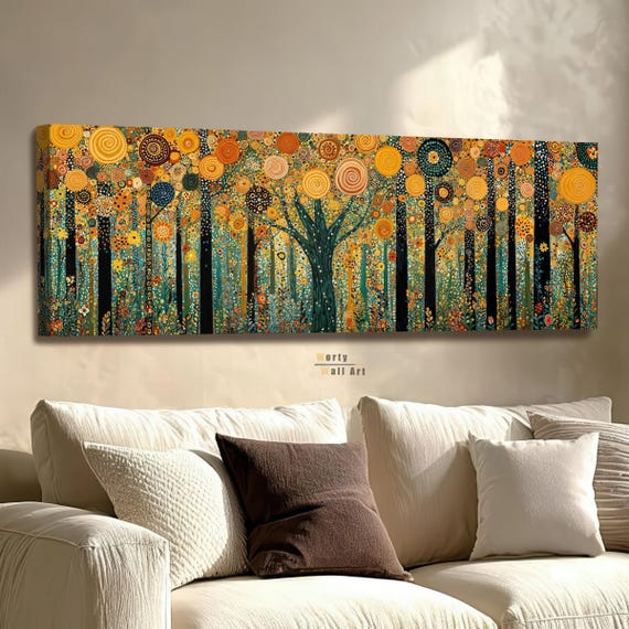 Gustav Klimt Style Forest Wall Art: Tree Of Life, Framed Canvas, Art Nouveau Decor