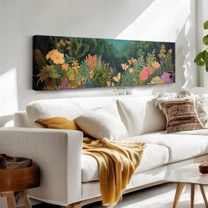 Botanical Wall Art, Horizontal Wall Art, Panoramic Canvas Wall Art, Moody Home Decor, Wildflower Canvas, Framed Wall Art, Above Bed Decor