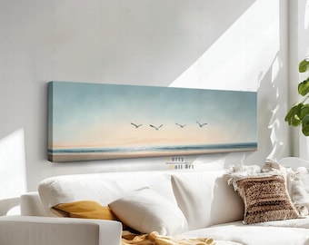 Minimalist Seascape Canvas Wall Art, Horizontal Wall Art, Framed Panoramic Wall Art, Gallery Canvas, Wide Oil Painting, Coastal Home Decor