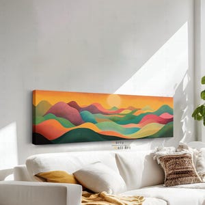 Abstract Mountains Canvas Wall Art, Horizontal Wall Art, Panoramic Canvas Wall Art, Colorful Wall Art, Framed Wall Art, Above Bed Decor