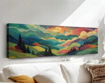 Abstract Mountain Landscape Canvas Art: Modern Colorful Wall Decor, Panoramic Canvas