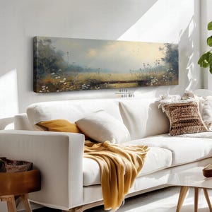 Flowers Field Framed Canvas Wall Art, Vintage Painting, Horizontal Wall Art, Oil Painting Print, Landscape Canvas Print, Oversized wall art