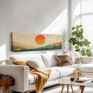 Modern Sun and Hills Canvas Wall Art, Geometric Nature Art, Horizontal Wall Art, Minimalist Sunrise Art, Abstract Panoramic Canvas Print