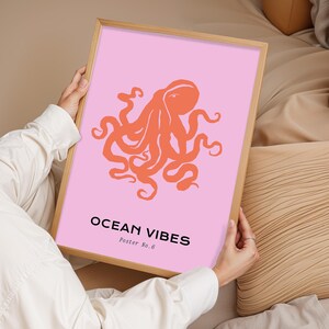 Oktopus Poster, minimalistischer Druck, Ozean Wandkunst, Koralle Druck, Abstrakte Dekoration, Moderne Dekoration, Strand Kunst, Küsten Dekoration, Geschenk für Zuhause