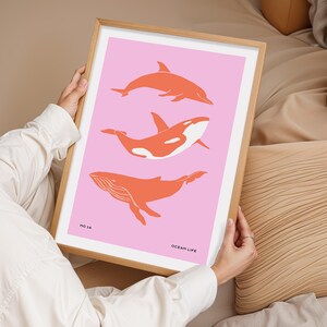 Ocean Life Print, Modernes Poster, Minimalistischer Druck, Abstraktes Poster, Delfin Druck, Küstenposter, Ästhetisches Poster, Geschenk für Zuhause