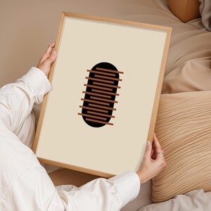 Arte mural abstracto geométrico minimalista / Impresión moderna en negro y marrón de mediados de siglo / Póster de estética neutra / Decoración del hogar bohemia japonesa