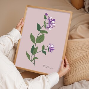 Impression d'art mural fleur botanique violette, affiche nature minimale, dessin floral délicat, décoration d'intérieur, estampes d'art mural, décoration murale, cadeau pour elle