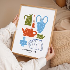 Póster de Lagom Life, impresión artística de cocina, póster de jarrón colorido, decoración escandinava, arte mural moderno, impresión minimalista, póster de pared, regalo para ella