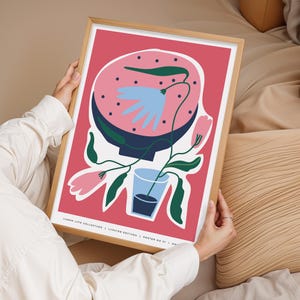 Lámina de flores para pared, póster botánico moderno y colorido, lámina rosa, decoración minimalista de plantas, póster abstracto, impresión de pared, regalo para ella
