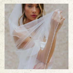 Elegant Pearl Edge Bridal Veil | Sheer Wedding Veil | Simple Long Bride Veil