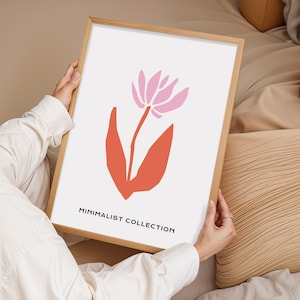 Lámina botánica rosa para pared, póster de plantas abstractas modernas, decoración minimalista para el hogar, decoración escandinava, póster de flores, regalo para amantes de las plantas.