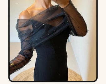 Completo bolero da sposa con perline: giacca avvolgente trasparente per il matrimonio
