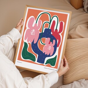 Póster de flores en jarrón azul, impresión de arte floral, póster botánico, arte abstracto, regalo para el hogar, decoración de pared, decoración escandinava, impresión de pared