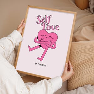 Selbstliebe Wandkunst | Motivierendes Zitat Poster | Positive Denkweise Poster | Rosa Ästhetik Raumdekor | Inspirierende Selbstfürsorge Illustration