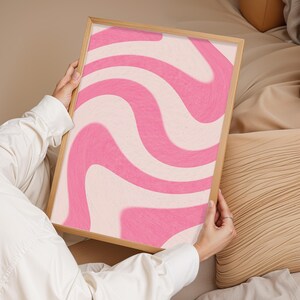 Arte de pared ondulado rosa / Impresión retro abstracta / Póster de remolino estético / Decoración de habitación minimalista y moderna / Impresión estética funky de los años 70 / Impresión retro