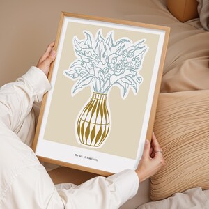 Impresión floral minimalista, arte mural lineal, póster digital de jarrón, regalo de decoración bohemia, arte botánico, decoración moderna, regalo para el hogar, impresión floral