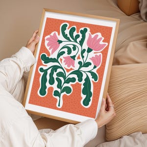 Lámina de flores botánicas, póster de pared rosa y verde, póster minimalista, decoración natural, impresión floral para habitación, decoración de pared, regalo para ella