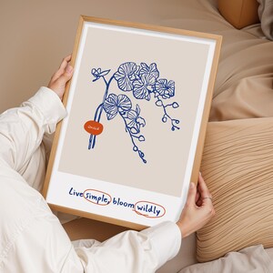 Impressão de arte de parede com flor de orquídea, pôster de linha botânica, desenho minimalista de planta, decoração de natureza, arte de parede moderna, presente para ela, impressões de arte de parede