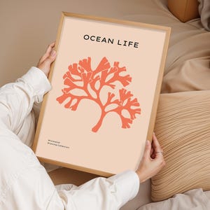 Póster de corales de la vida marina, impresión artística minimalista de corales, decoración natural, póster del océano, póster abstracto de corales, decoración de playa, impresión de pared, regalo para ella